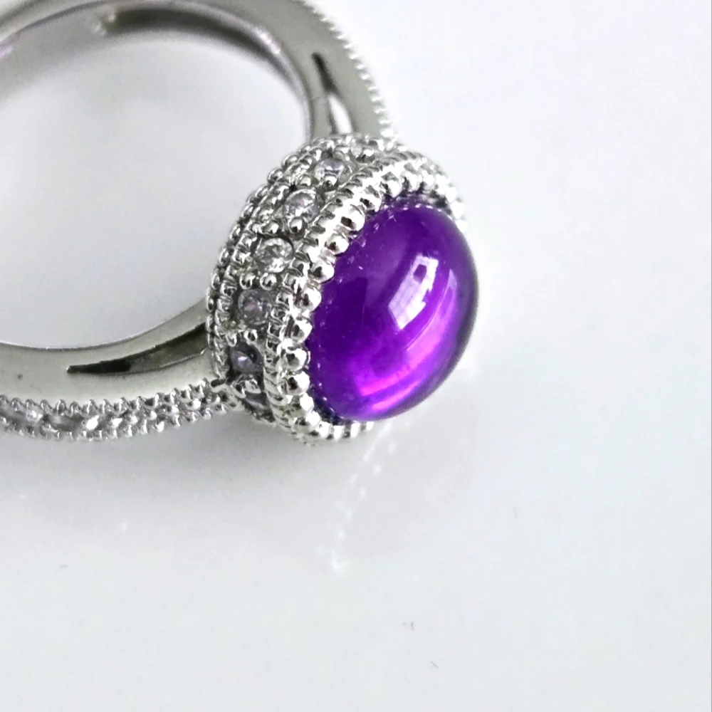 925 Sterling Silver Purple Gemstone Halo Statement Ring